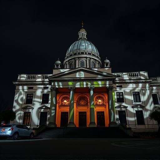Frammento di un video-installazione con proiezioni astratte su forme architettoniche